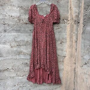 Maxi Dress Womens Size M Floral Flutter Sleeve Flowy Sundress Pink Boho Beach